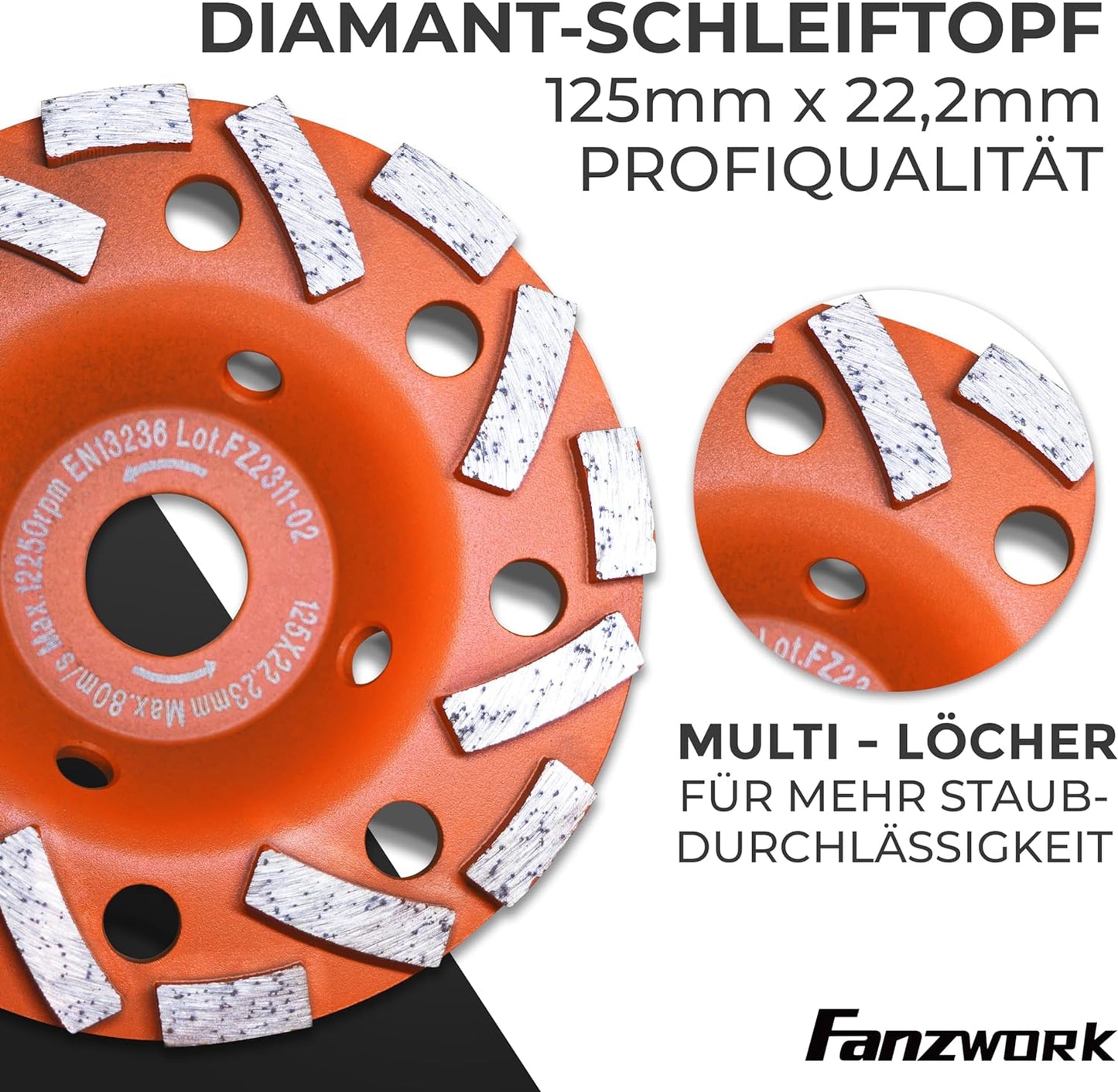 Neuwertig - #8 FANZTOOL Absaughaube für Winkelschleifer inkl. 2 x 125mm + Diamantschleiftopf Premium