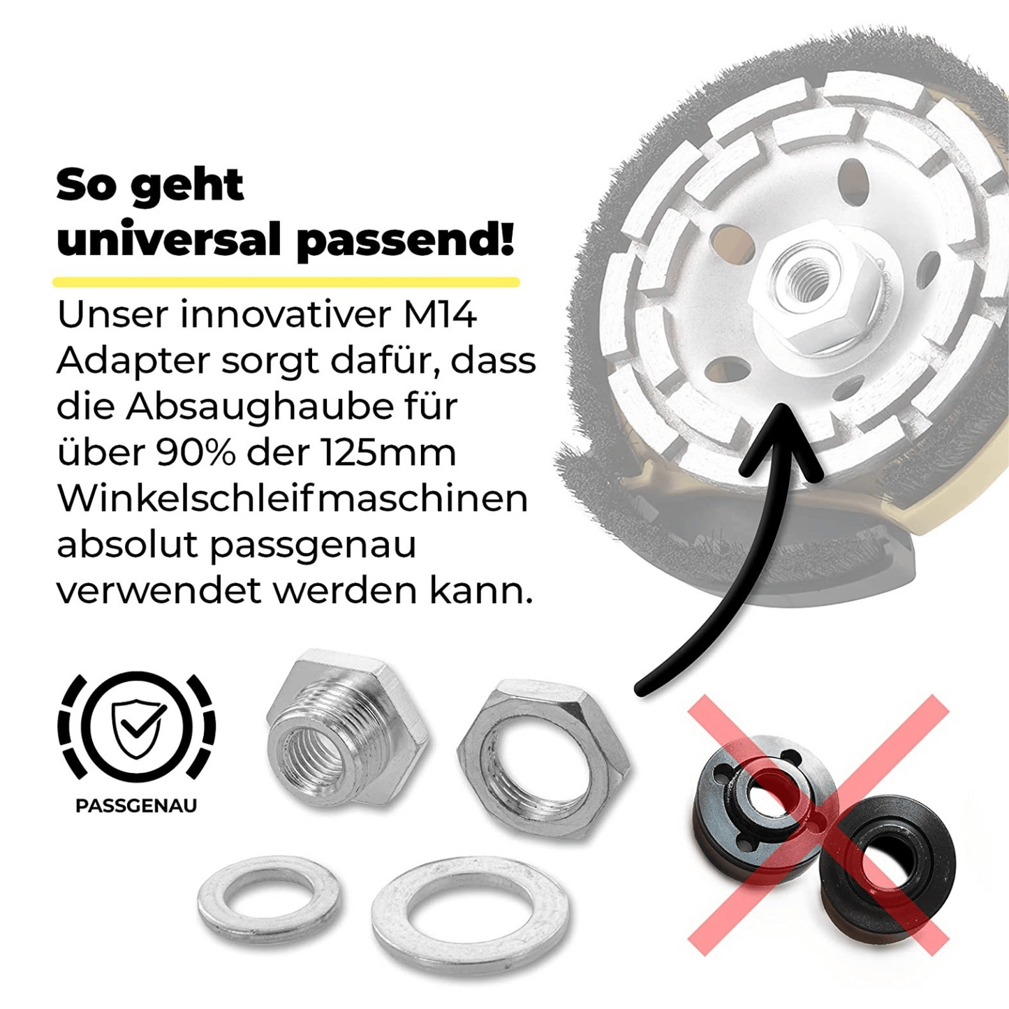 Neuwertig #1P FANZTOOL Pro Absaugaufsatz Absaughaube für Winkelschleifer inkl. 125 mm Diamantschleiftopf PROFI QUALITÄT – Bürsten Auswechselbar – 99% Universal passend – Verstärkter Adapterring – M14 Adapter - Fanztool