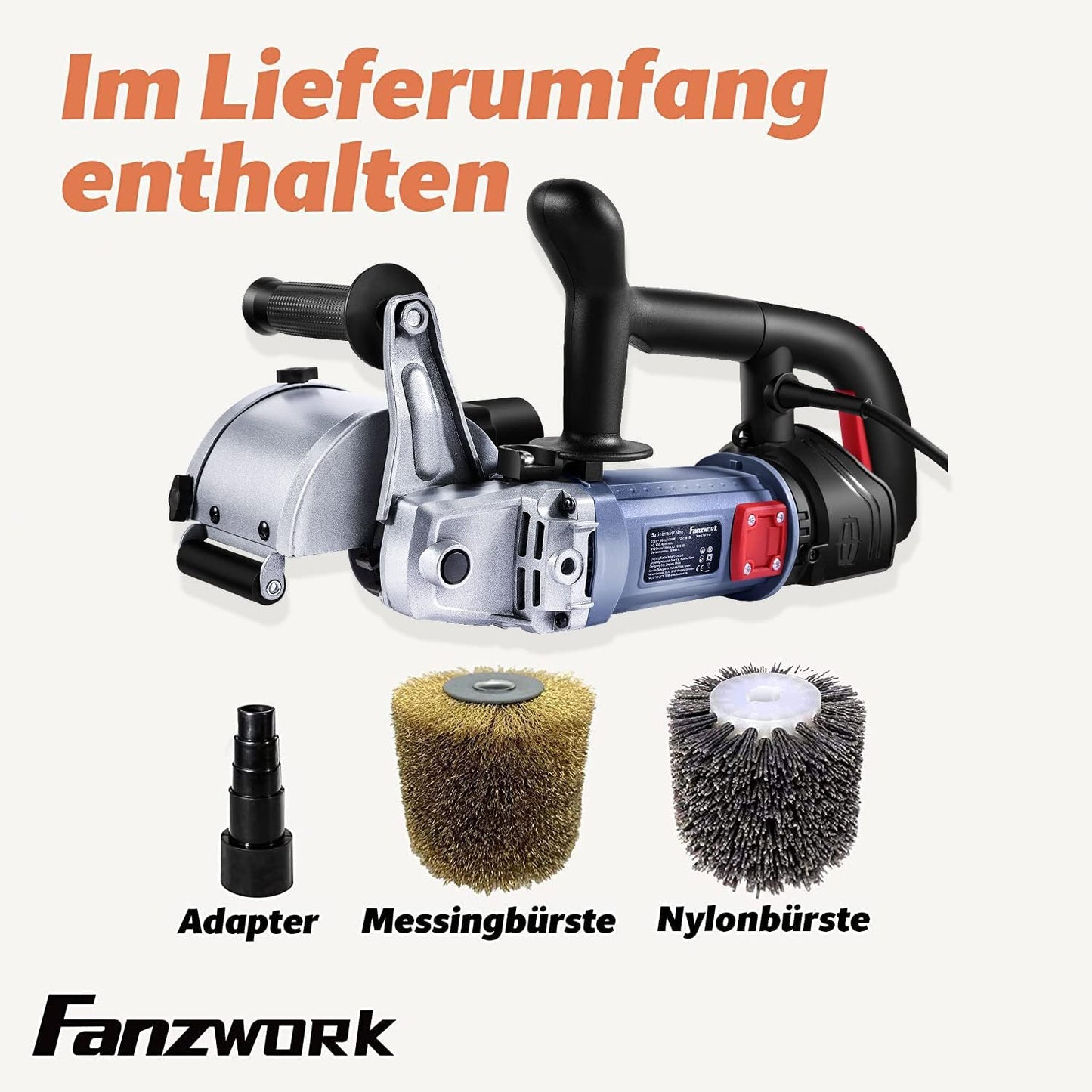 25N FANZWORK V2 1500 Watt satin finishing machine with vacuum connection, speed control, nylon &amp; brass brush