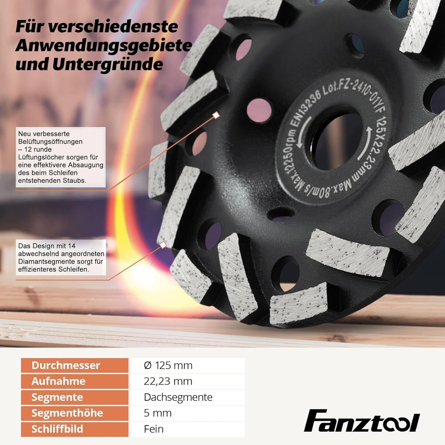 FANZTOOL Diamantschleiftopf 115/125/180 x 22 mm H-Modell