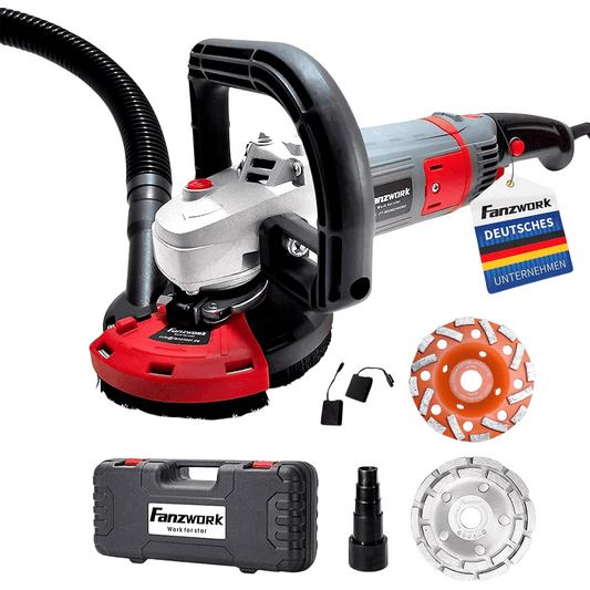 FANZWORK Betonschleifer Betonfräse Set mit Diamantschleiftopf und Absaughaube (1500W/125mm+) FT2302