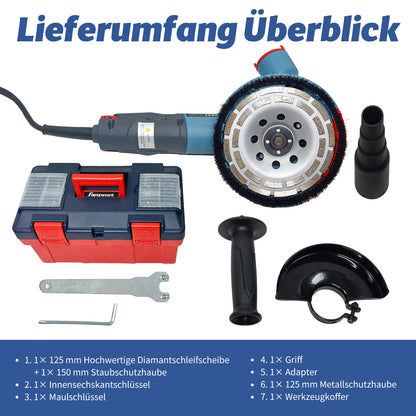 Neuwertig - FANZTOOL Betonschleifer Betonfräse Winkelschleifer Absaughaube mit 2100W bürstenlosem Motor (Diamantschleiftopf 125mm inklusiv) - Fanztool