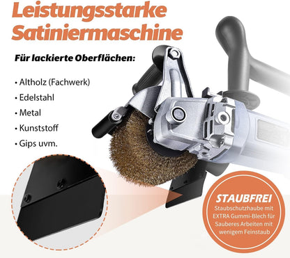Neuwertig - 25S FANZWORK V2 1500 Watt Satiniermaschine zur Renovierung von Oberflächen aller Art, mit Staubsaugung-Anschluss, Drehzahlregelung, Kugelgriff, Messing & Nylon & Schleifpapier Bürste
