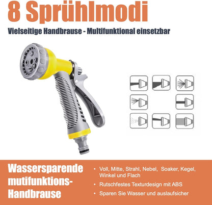 Schlauchtrommel 35m+2m 1/2" mit Wandhalterung Inkl. 8-Funktionen-Multi-Handbrause | Automatik Einrollen | 180° Schwenkbar | Gartenschlauch RoHS geprüft - Fanztool