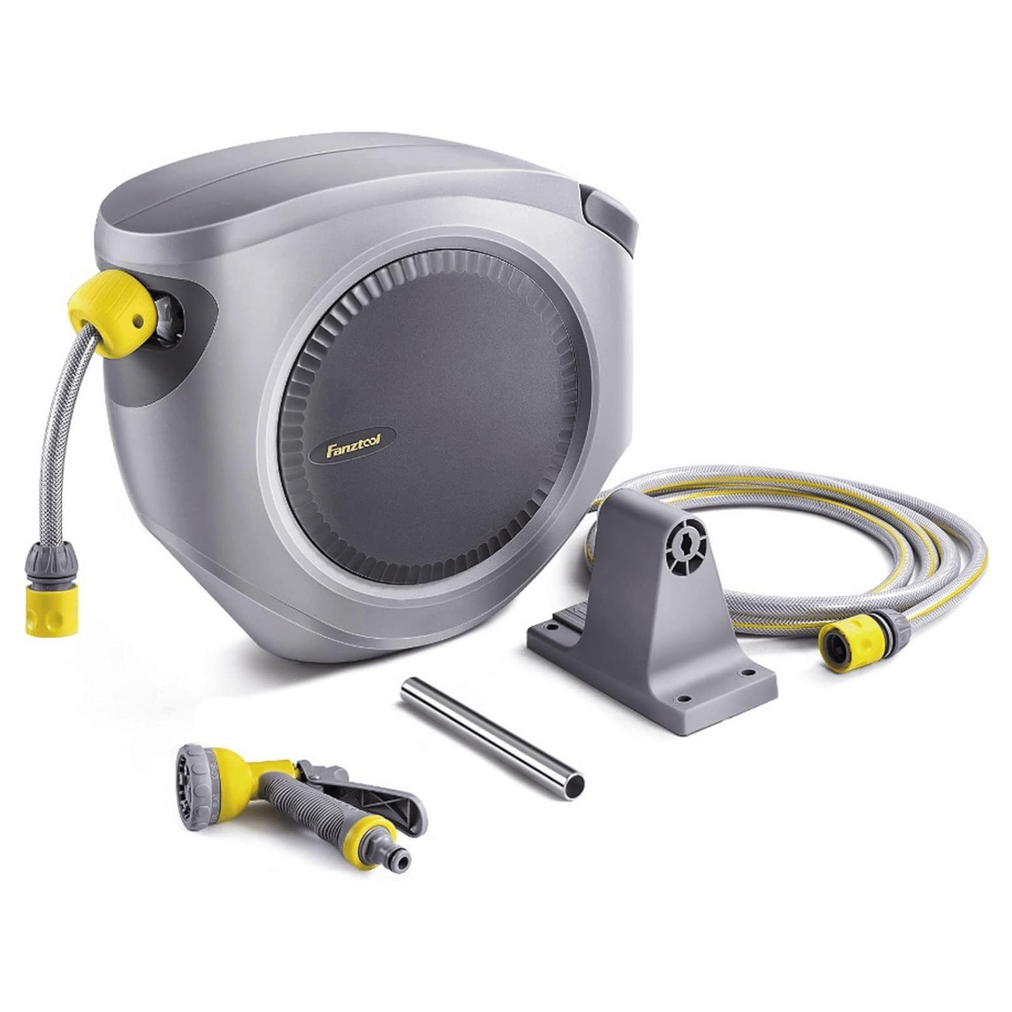 FANZTOOL 35m+2m Schlauchbox Set mit Wandhalterung Inkl. 8-Funktionen-Handbrause | Automatik Einrollen | 180° Schwenkbar | Gartenschlauch RoHS geprüft