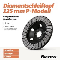FANZTOOL Premium Diamant-Schleiftopf 125 mm x 22,2 mm Diamantschleifteller High-Speed, effizient für Beton, Mauerwerk, Stein