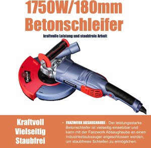 FANZWORK 1750W/180mm Betonschleifer Set, 7.500 min-1...