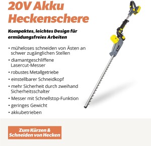 Neuwertig - FANZTOOL 20V Akku Heckenschere 51 cm Schnittlänge & 14 mm Schnittstärke, ergonomischer Drehgriff, Diamant Lasercut Messer, 2,4 kg…